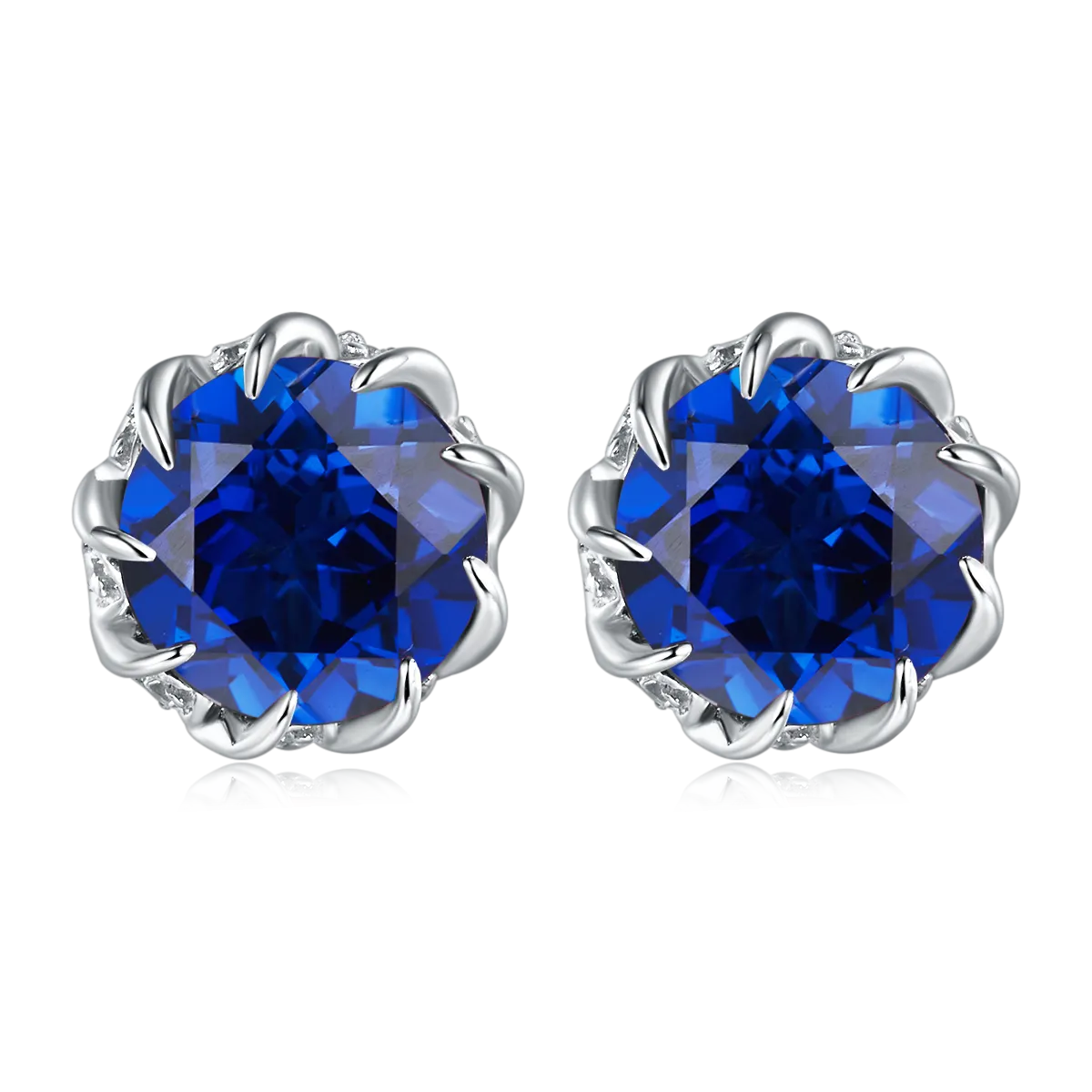 2.4 Carat Round Lab Created Gemstone Floral Claw S925 Silver Plated Platinum Stud Earrings