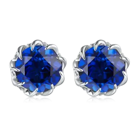 2.4 Carat Round Lab Created Gemstone Floral Claw S925 Silver Plated Platinum Stud Earrings