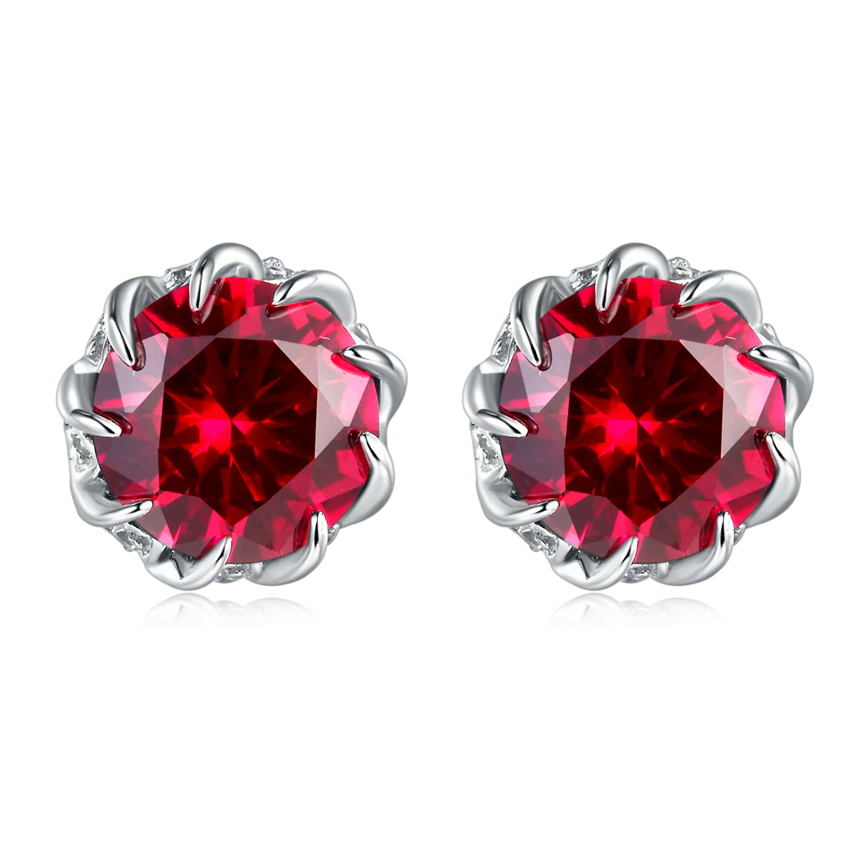 2.4 Carat Round Lab Created Gemstone Floral Claw S925 Silver Plated Platinum Stud Earrings