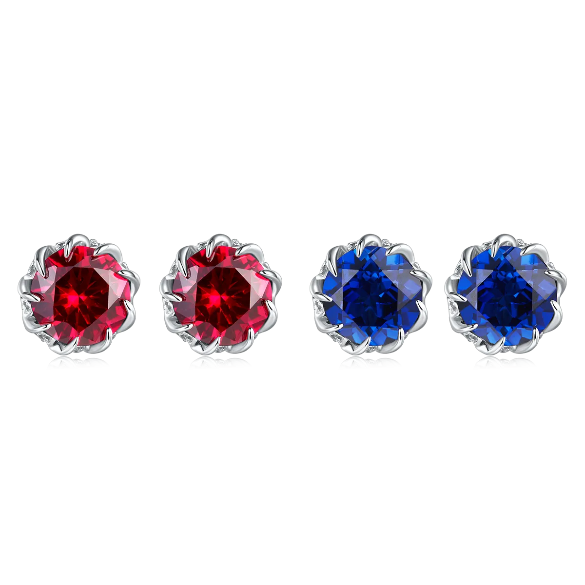 2.4 Carat Round Lab Created Gemstone Floral Claw S925 Silver Plated Platinum Stud Earrings