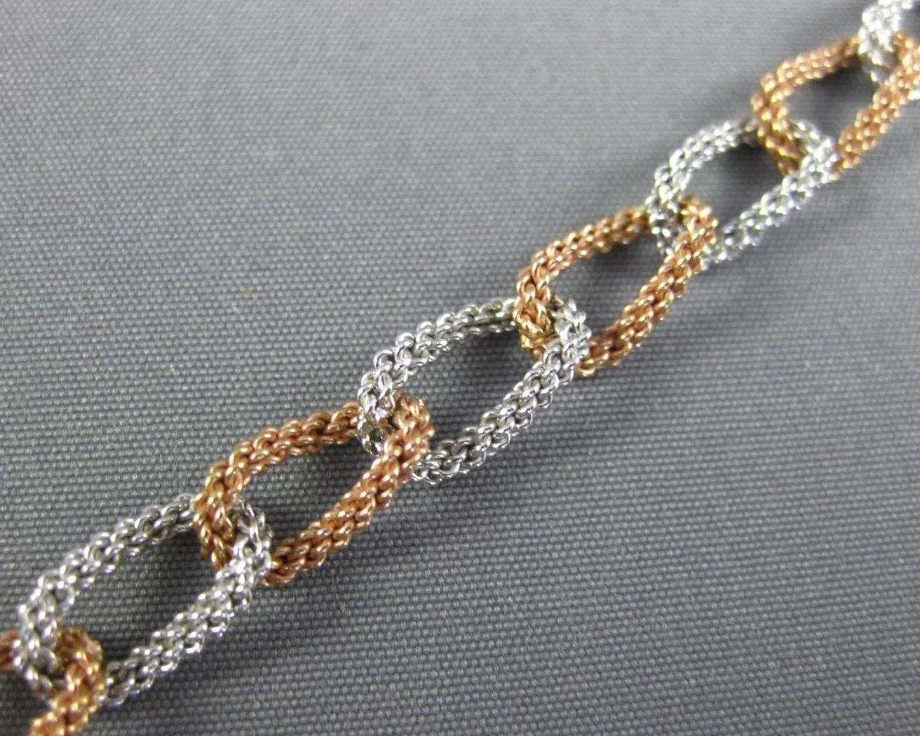 .25CT DIAMOND 14KT WHITE & ROSE GOLD HANDCRAFTED FILIGREE TOGGLE LINK BRACELET