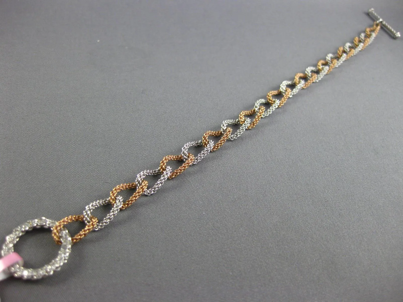 .25CT DIAMOND 14KT WHITE & ROSE GOLD HANDCRAFTED FILIGREE TOGGLE LINK BRACELET