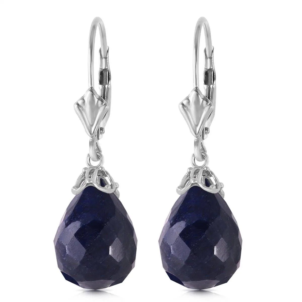 29.6 Carat 14K Solid White Gold Leverback Earrings Briolette Sapphire