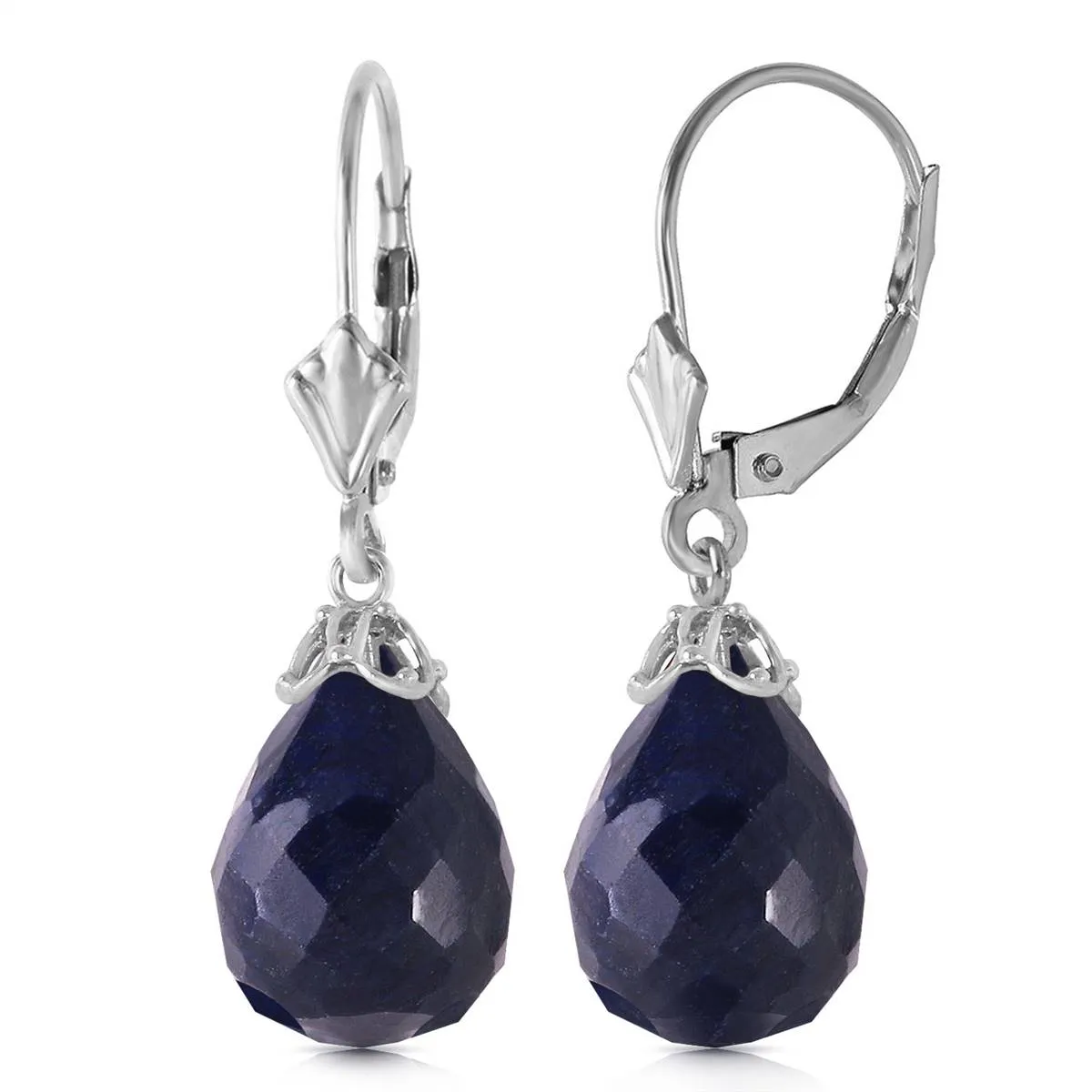 29.6 Carat 14K Solid White Gold Leverback Earrings Briolette Sapphire