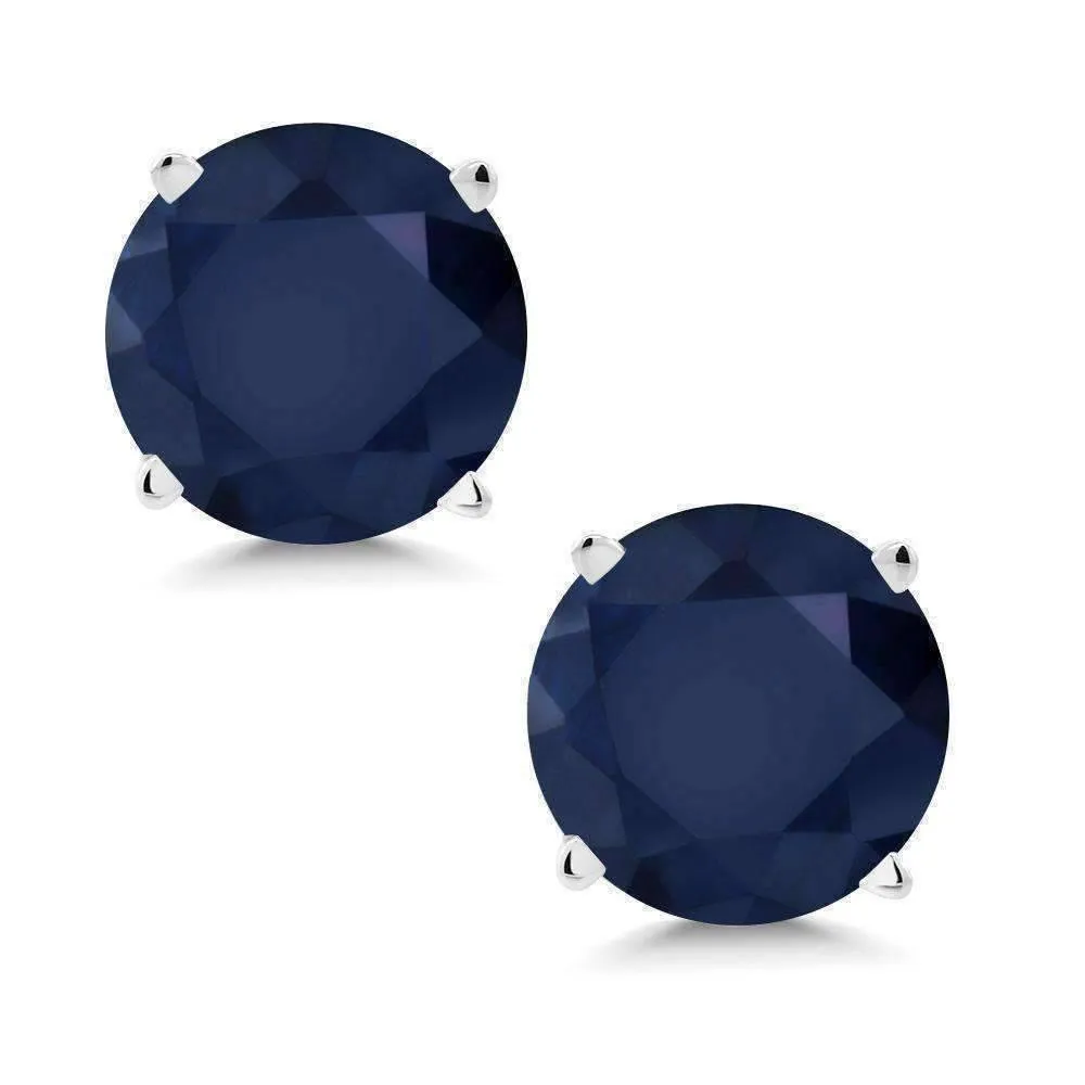 2CTW Genuine Sapphire 14K White Gold IOBI Precious Gems Stud Earrings