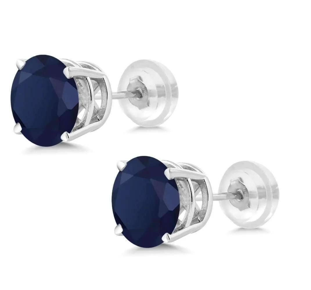 2CTW Genuine Sapphire 14K White Gold IOBI Precious Gems Stud Earrings