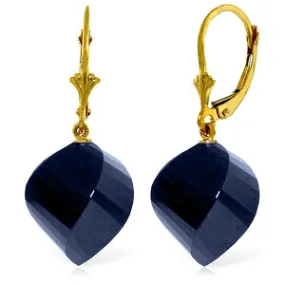 30.5 Carat 14K Solid Yellow Gold Leverback Earrings Twisted Briolette Sapphire