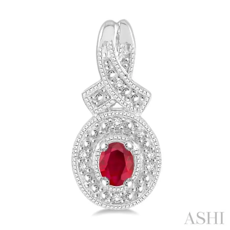 4x3  MM Oval Cut Ruby and 1/20 ctw Single Cut Diamond Earrings in Sterling Silver