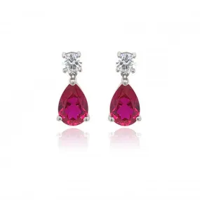 9ct White Gold Cubic Zirconia & Lab Created Ruby Earring