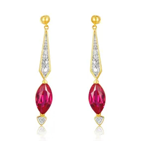 9ct Yellow And White Gold Created Ruby And Diamond Drop Earrings