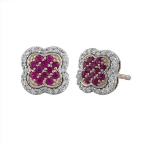 9ct Yellow Gold 0.14Ct Ruby HI/I1 Diamond Stud Earrings