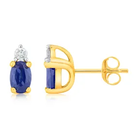 9ct Yellow Gold Diamond And Created Sapphire Stud Earrings