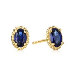 9ct Yellow Gold Oval Cut 6x4mm Created Sapphire September Earrings