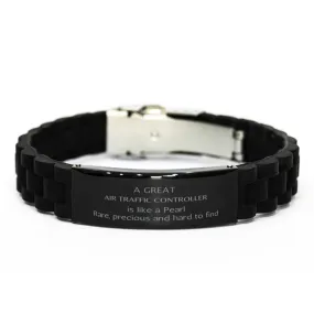 Air Traffic Controller Engraved Black Glidelock Clasp Bracelet - A Rare, Precious Gift for Graduation, Birthday, and Christmas