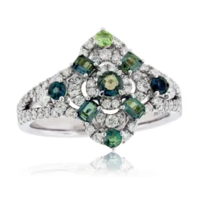 Alexandrite & Diamond Burst Halo Style Ring