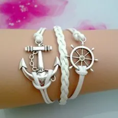 Anchors Away Handmade Leather Friendship Bracelet for Women Teen in White