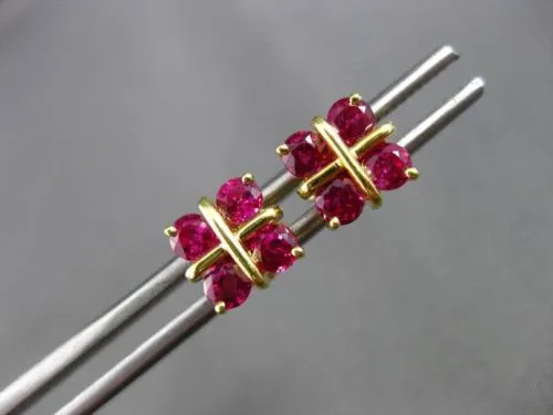 ANTIQUE 1.13CT AAA RUBY 18KT YELLOW GOLD SQUARE STUD POST EARRINGS BEAUTIFUL!