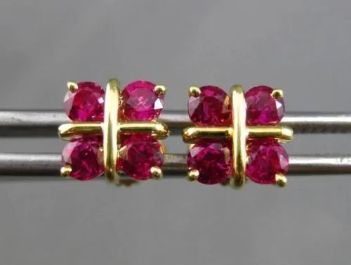 ANTIQUE 1.13CT AAA RUBY 18KT YELLOW GOLD SQUARE STUD POST EARRINGS BEAUTIFUL!