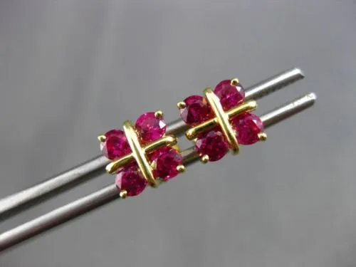 ANTIQUE 1.13CT AAA RUBY 18KT YELLOW GOLD SQUARE STUD POST EARRINGS BEAUTIFUL!