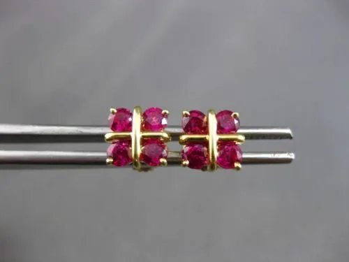 ANTIQUE 1.13CT AAA RUBY 18KT YELLOW GOLD SQUARE STUD POST EARRINGS BEAUTIFUL!