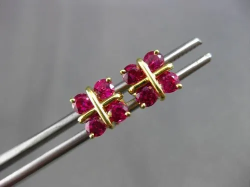 ANTIQUE 1.13CT AAA RUBY 18KT YELLOW GOLD SQUARE STUD POST EARRINGS BEAUTIFUL!