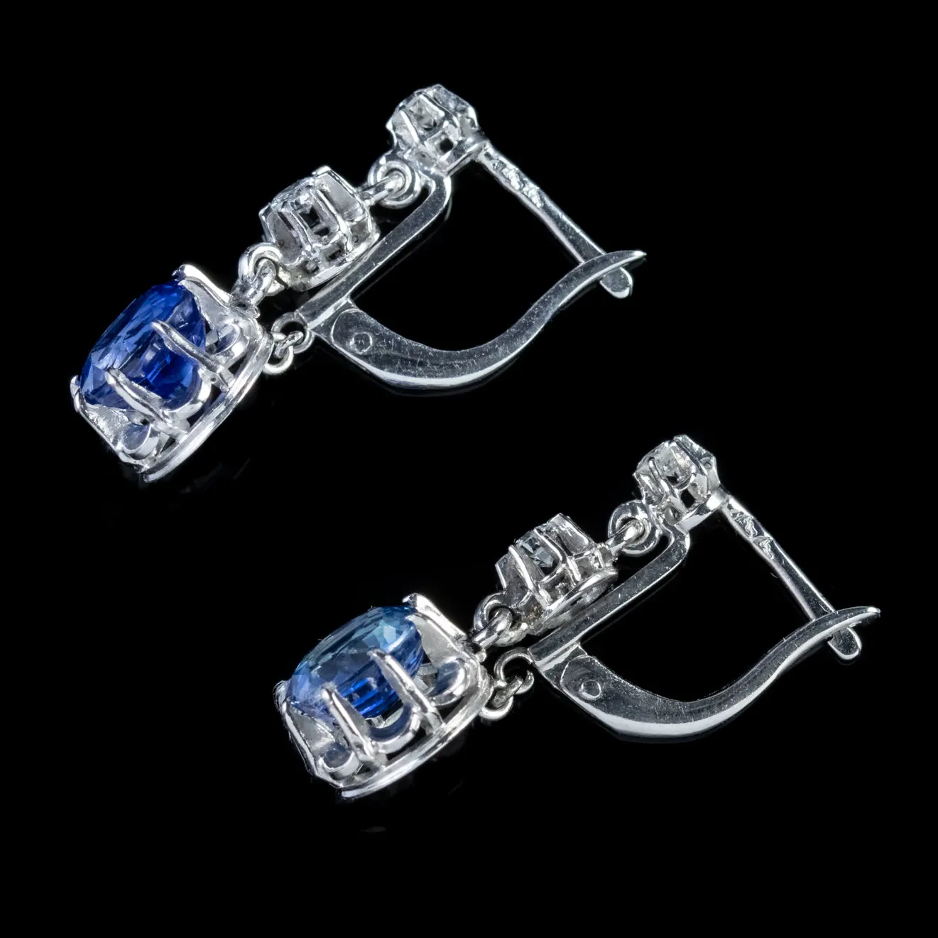 Antique French Sapphire Diamond Drop Earrings Platinum 3.5Ct Sapphire Circa 1915