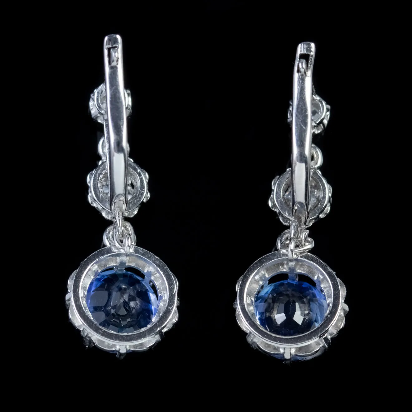 Antique French Sapphire Diamond Drop Earrings Platinum 3.5Ct Sapphire Circa 1915