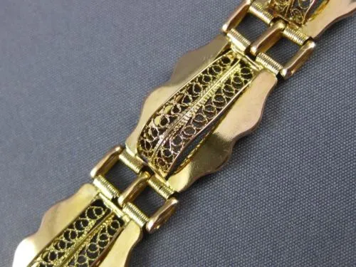 ANTIQUE WIDE 18KT YELLOW GOLD 3D MULTI ROW OPEN FILIGREE LINK BRACELET #22587