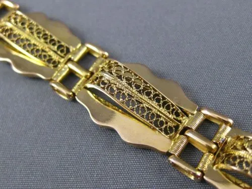 ANTIQUE WIDE 18KT YELLOW GOLD 3D MULTI ROW OPEN FILIGREE LINK BRACELET #22587