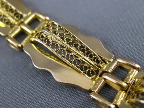 ANTIQUE WIDE 18KT YELLOW GOLD 3D MULTI ROW OPEN FILIGREE LINK BRACELET #22587