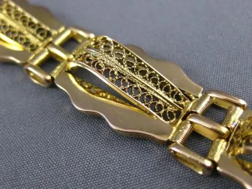 ANTIQUE WIDE 18KT YELLOW GOLD 3D MULTI ROW OPEN FILIGREE LINK BRACELET #22587