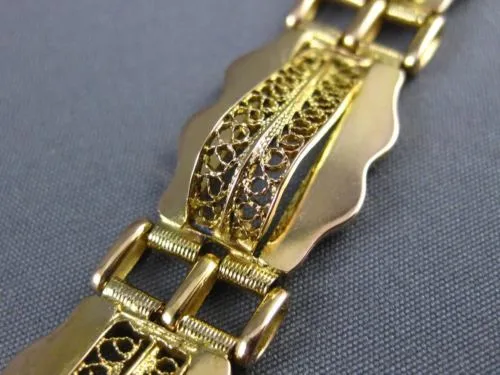 ANTIQUE WIDE 18KT YELLOW GOLD 3D MULTI ROW OPEN FILIGREE LINK BRACELET #22587