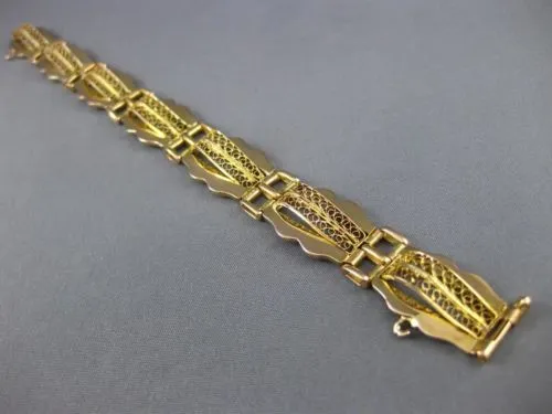 ANTIQUE WIDE 18KT YELLOW GOLD 3D MULTI ROW OPEN FILIGREE LINK BRACELET #22587