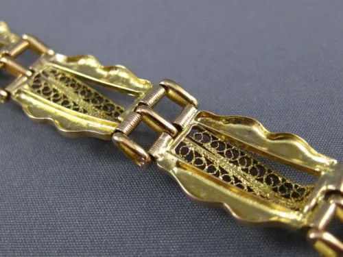 ANTIQUE WIDE 18KT YELLOW GOLD 3D MULTI ROW OPEN FILIGREE LINK BRACELET #22587