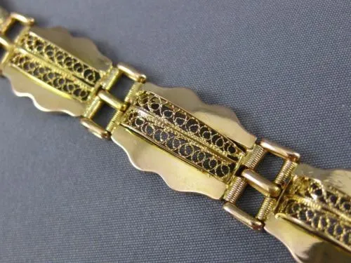 ANTIQUE WIDE 18KT YELLOW GOLD 3D MULTI ROW OPEN FILIGREE LINK BRACELET #22587