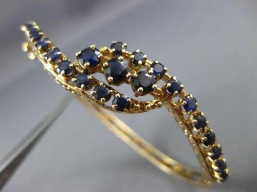 ANTIQUE WIDE 4.0CT AAA SAPPHIRE 14KT YELLOW GOLD FILIGREE BANGLE BRACELET 21259