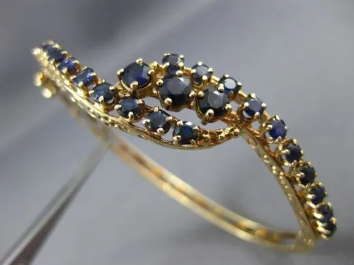 ANTIQUE WIDE 4.0CT AAA SAPPHIRE 14KT YELLOW GOLD FILIGREE BANGLE BRACELET 21259