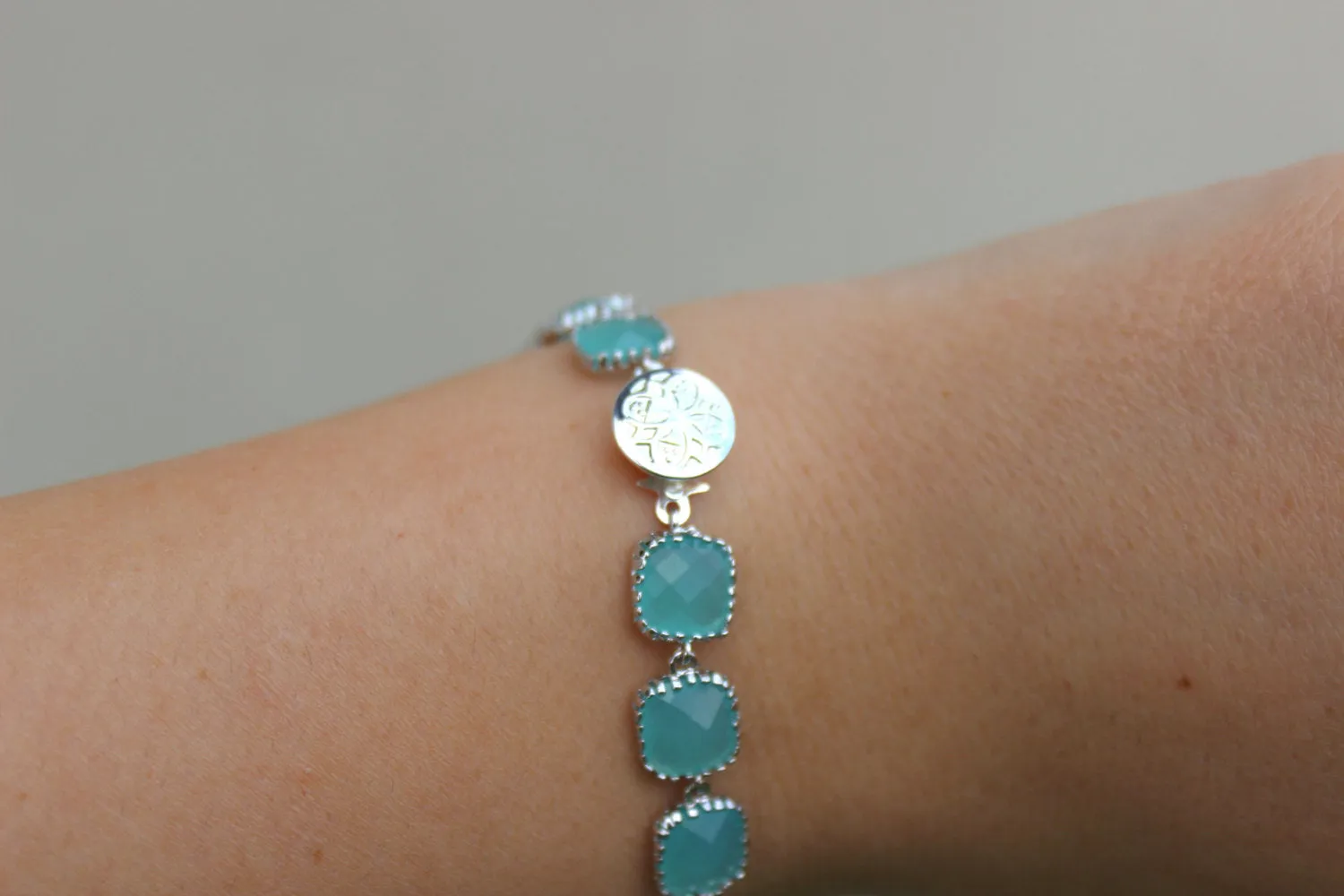 Aqua Blue Mint Bracelet Silver Plated - Any Color Available - Bridesmaid Bracelet - Bridal Bracelet - Wedding Jewelry - Bridesmaid Jewelry