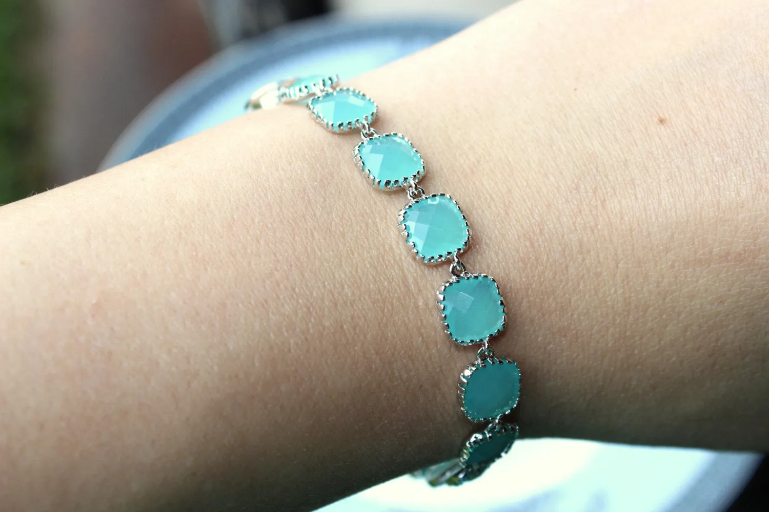 Aqua Blue Mint Bracelet Silver Plated - Any Color Available - Bridesmaid Bracelet - Bridal Bracelet - Wedding Jewelry - Bridesmaid Jewelry