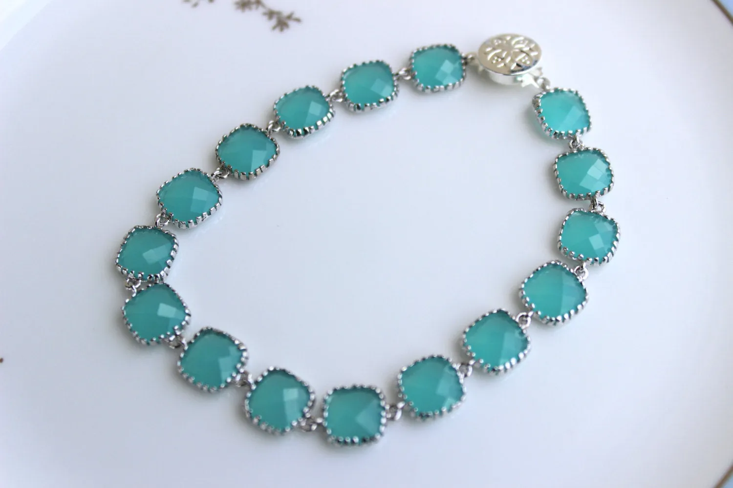 Aqua Blue Mint Bracelet Silver Plated - Any Color Available - Bridesmaid Bracelet - Bridal Bracelet - Wedding Jewelry - Bridesmaid Jewelry