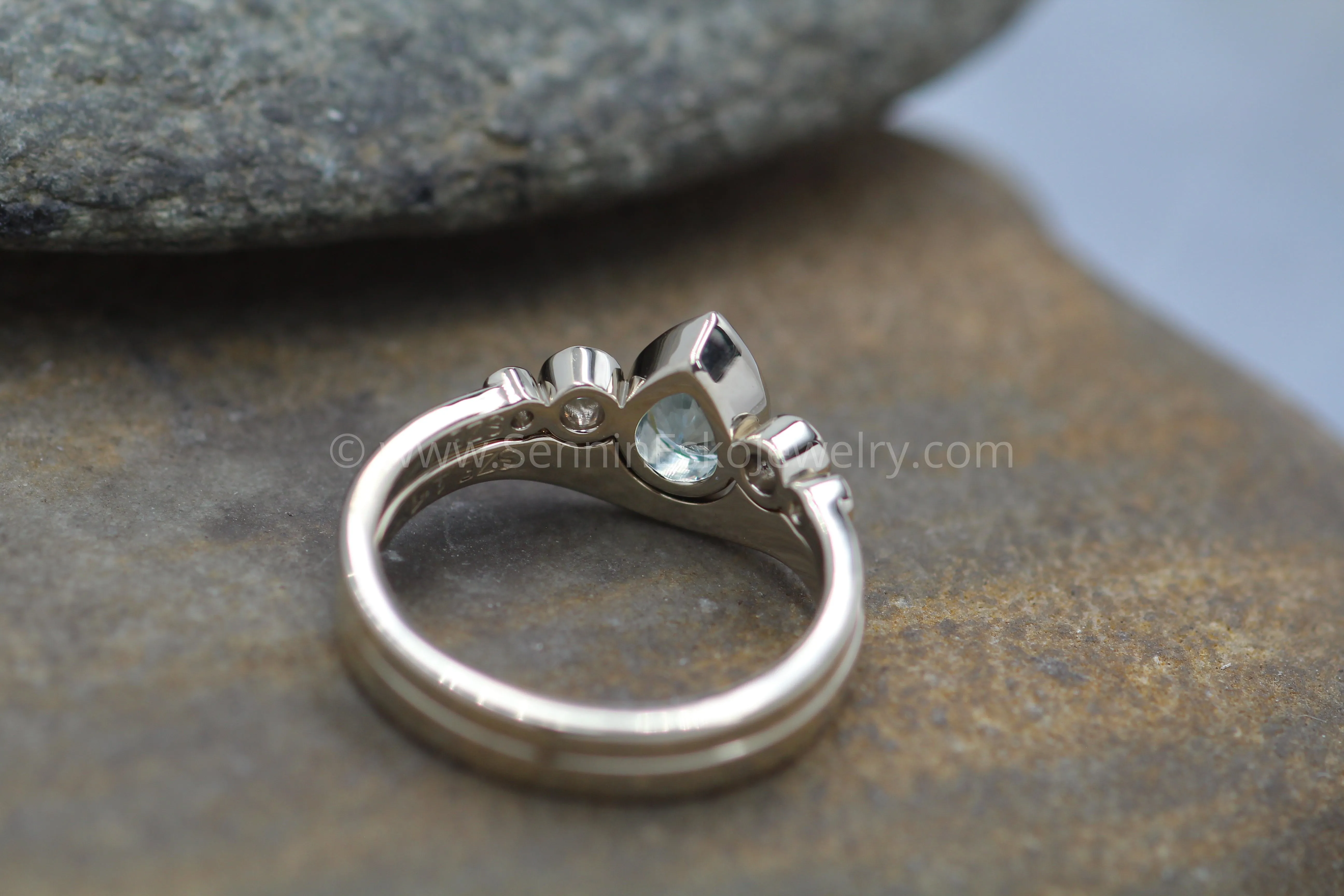 Aquamarine Tear Drop Ring Set with Diamond Accents