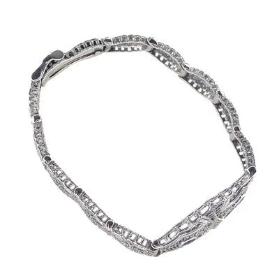 Art Deco Marquise Sapphire and Diamond Filigree Bracelet in Sterling Silver