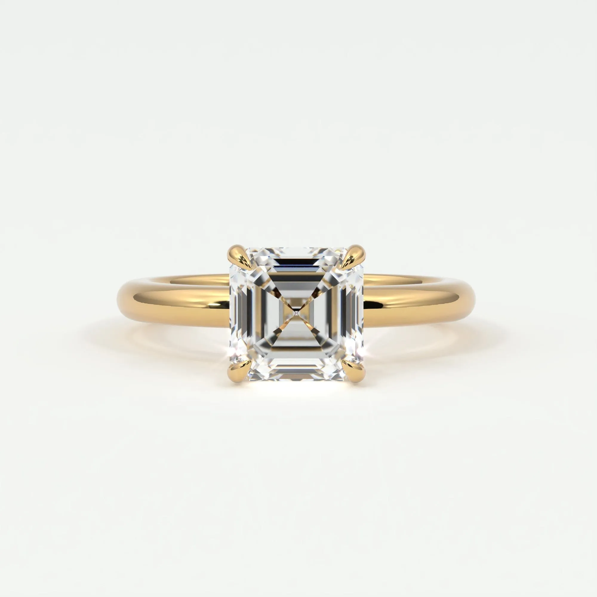 Asscher Cut Pave Diamond Hidden Halo, Gold Band