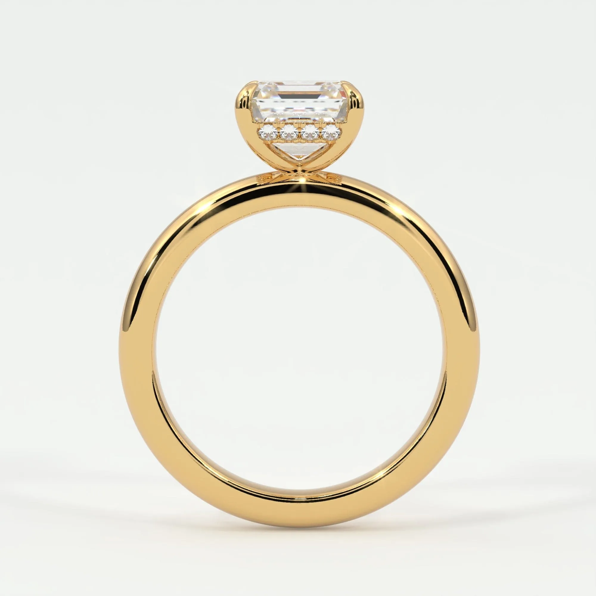 Asscher Cut Pave Diamond Hidden Halo, Gold Band