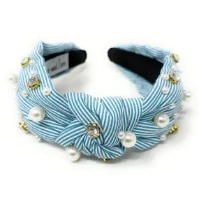 Baby Blue Striped Knot Headband