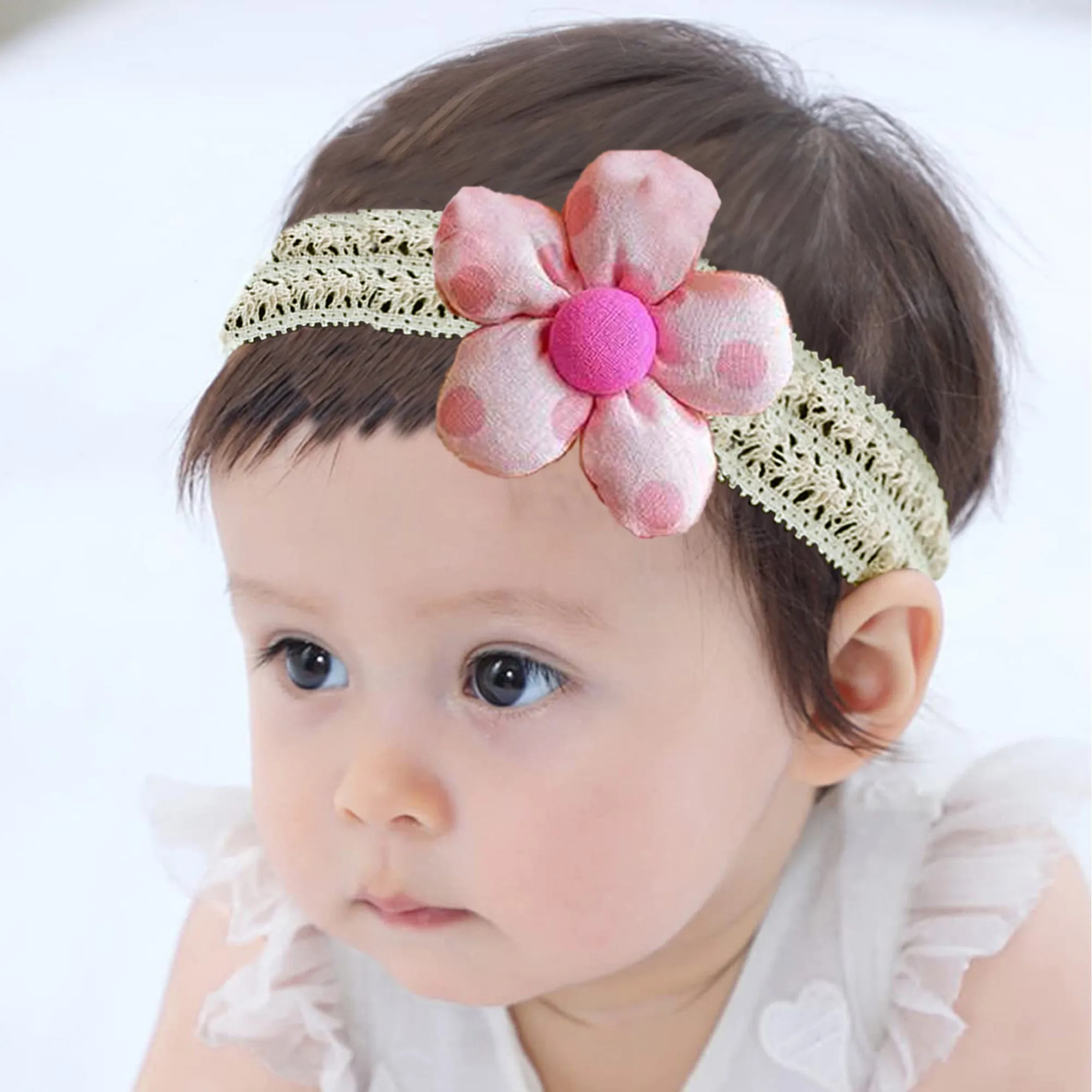 Babymoon | Set of 3 | Designer Princess Baby Girl’s Headbands | Hair Accessories | Pink | White