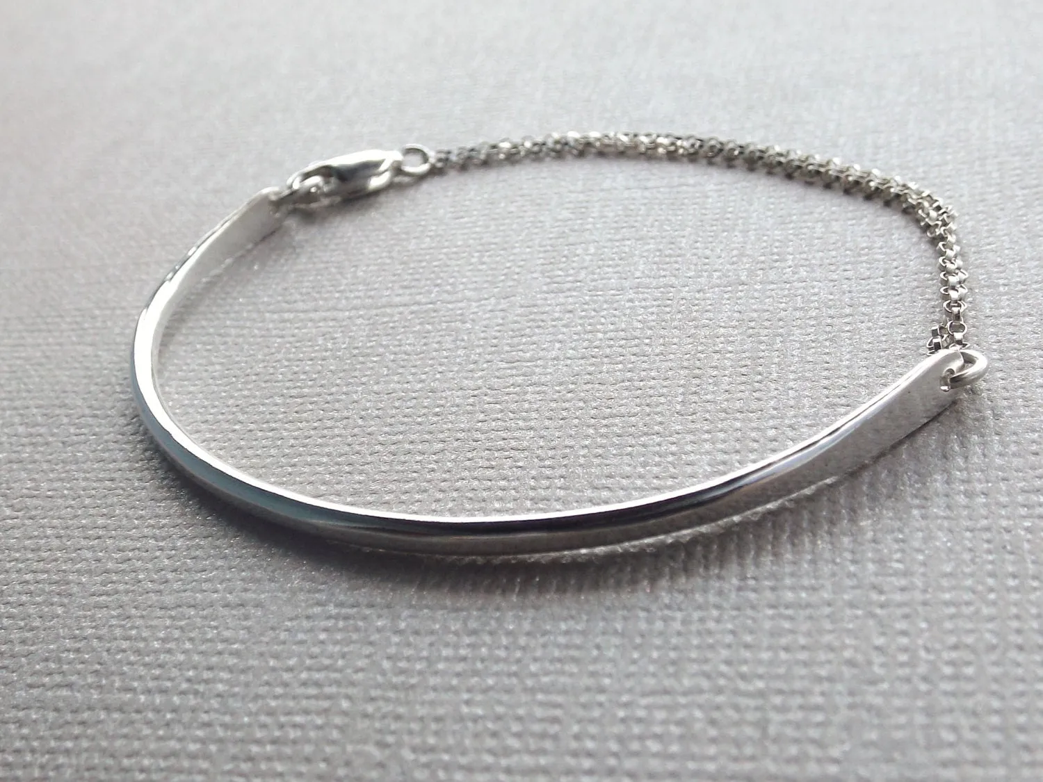 Bar & Chain Bracelet, Minimalist Bracelet, Sterling Silver Bracelet,Minimalist Jewelry,Modern Jewelry, Stacking Bracelet,Curved Bar Bracelet