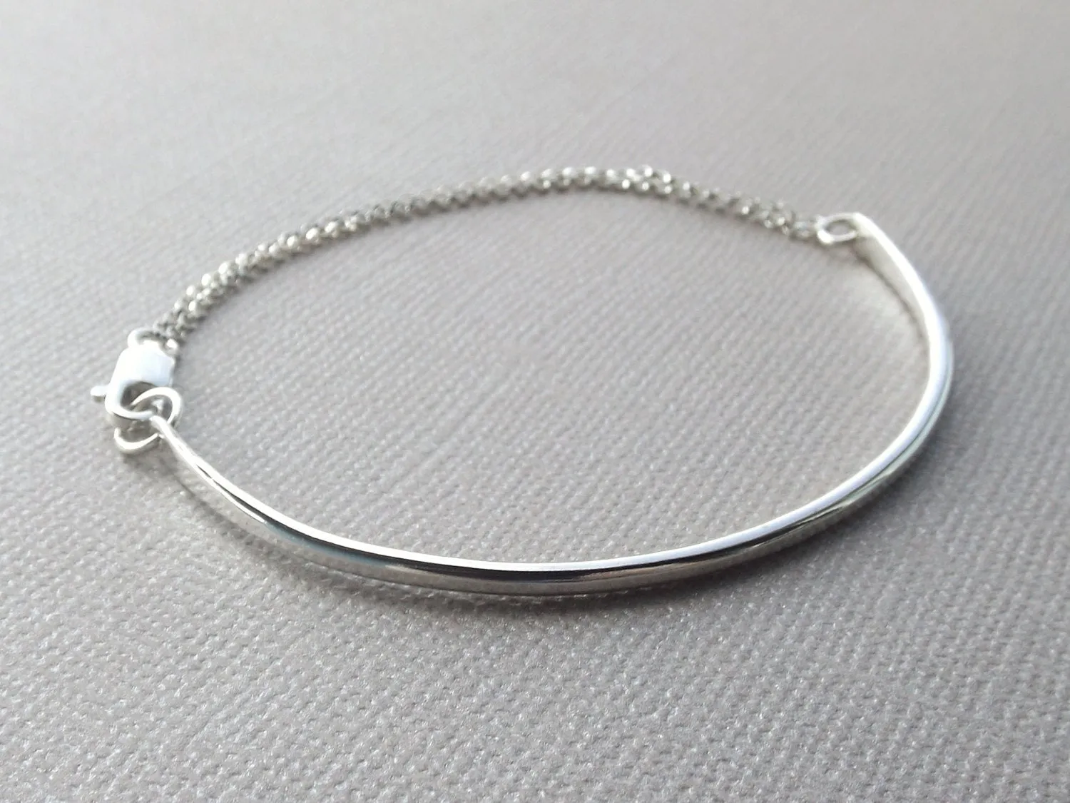 Bar & Chain Bracelet, Minimalist Bracelet, Sterling Silver Bracelet,Minimalist Jewelry,Modern Jewelry, Stacking Bracelet,Curved Bar Bracelet