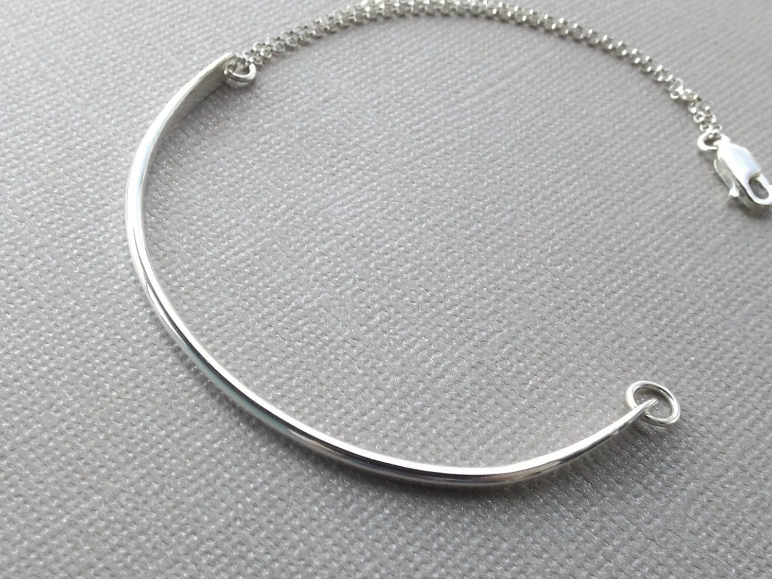 Bar & Chain Bracelet, Minimalist Bracelet, Sterling Silver Bracelet,Minimalist Jewelry,Modern Jewelry, Stacking Bracelet,Curved Bar Bracelet