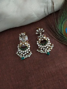 Beautiful Peacock Design  Monzonite Stone Silver Earrings